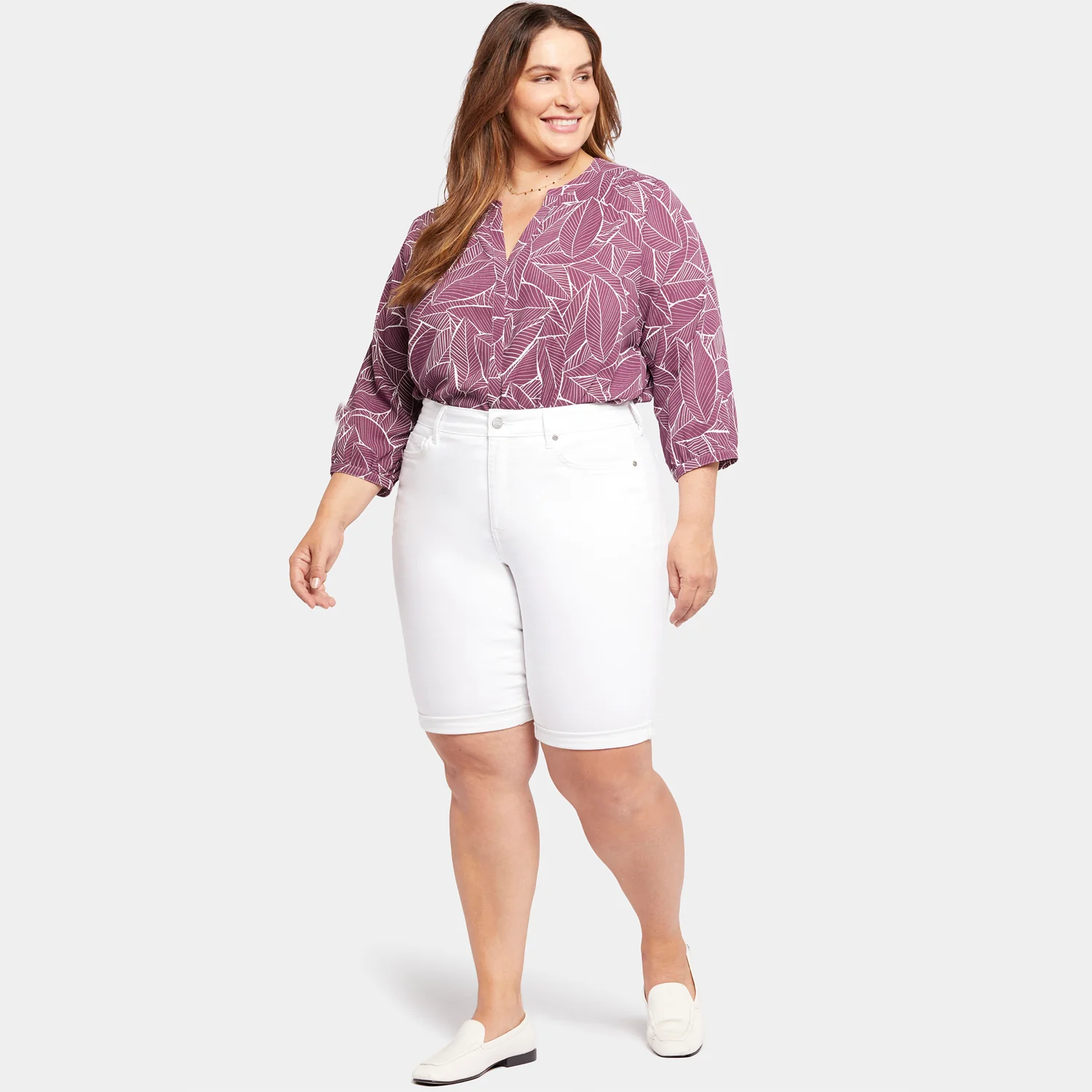 Briella 11 Inch Denim Shorts In Plus Size - Optic White - Image 7