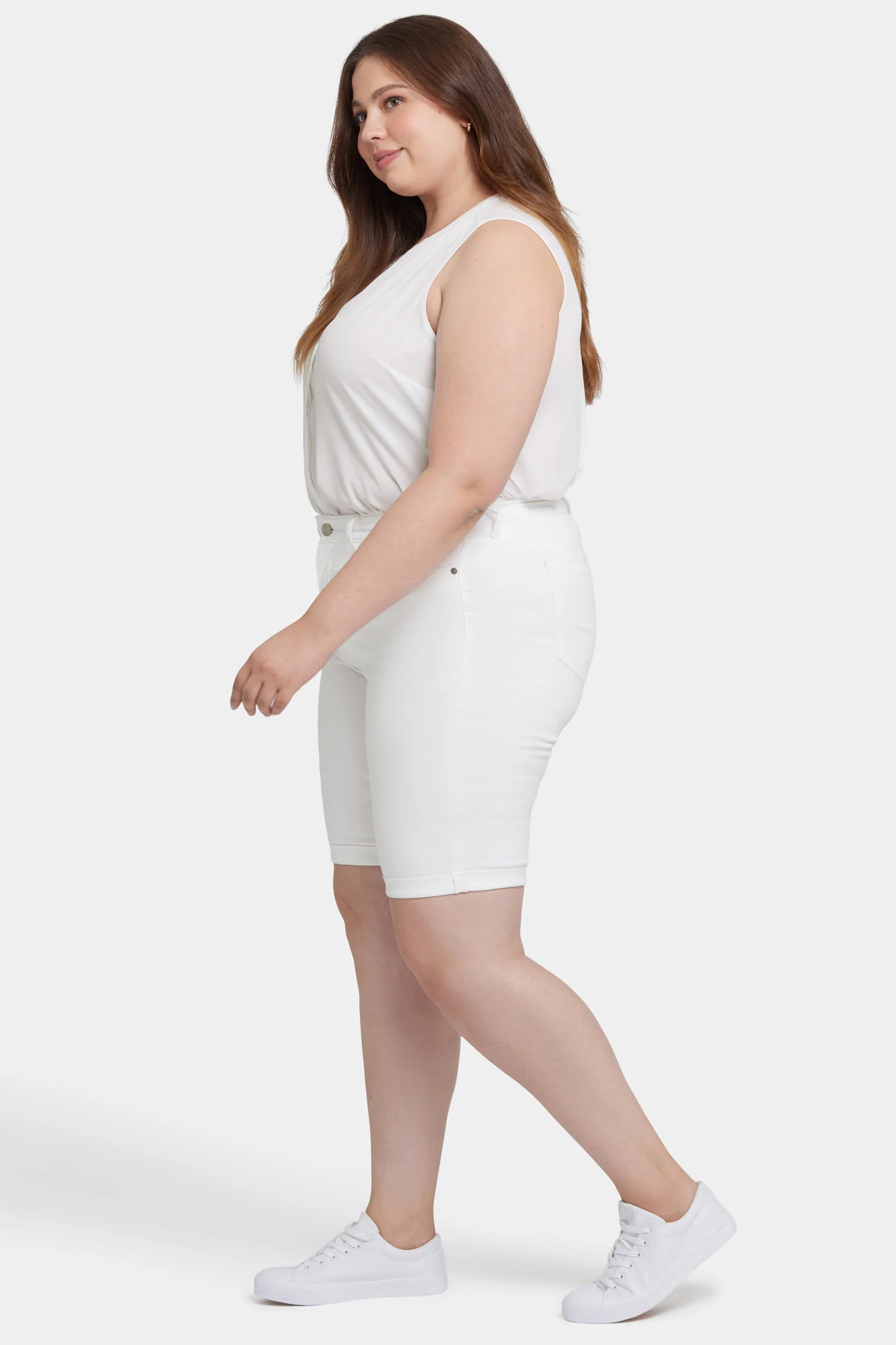 Briella 11 Inch Denim Shorts In Plus Size - Optic White - Image 3