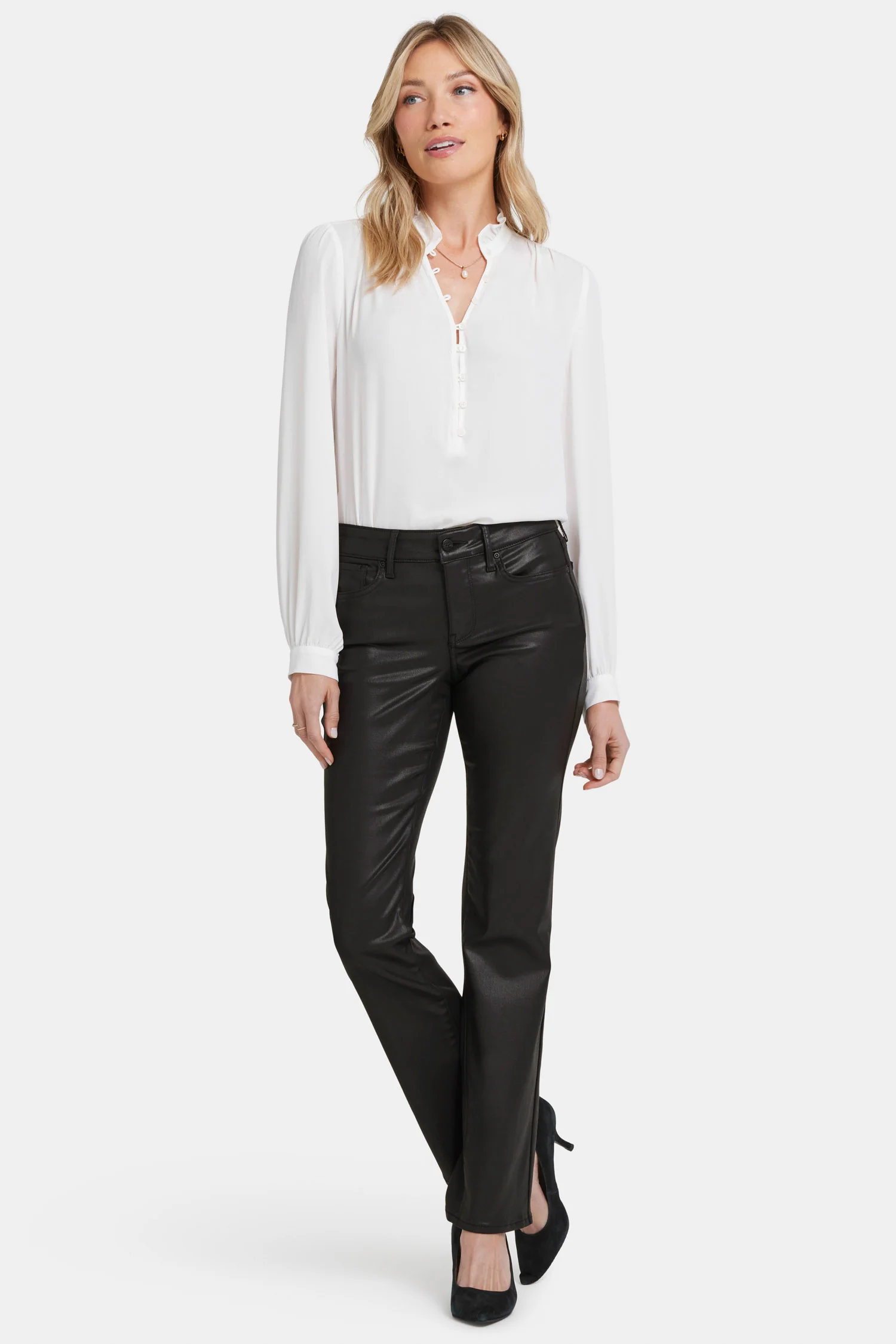 Coated Marilyn Straight Jeans In Petite - Black Coated - Image 4