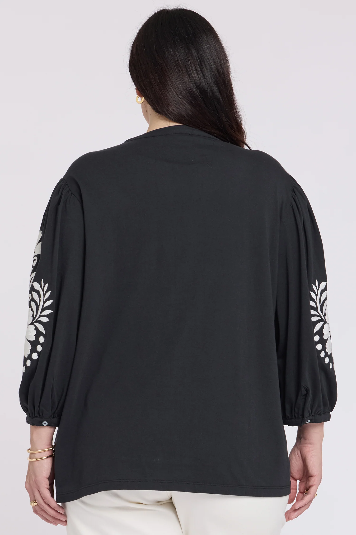 Embroidered Knit Blouse In Plus Size - Black Ivory - Image 3