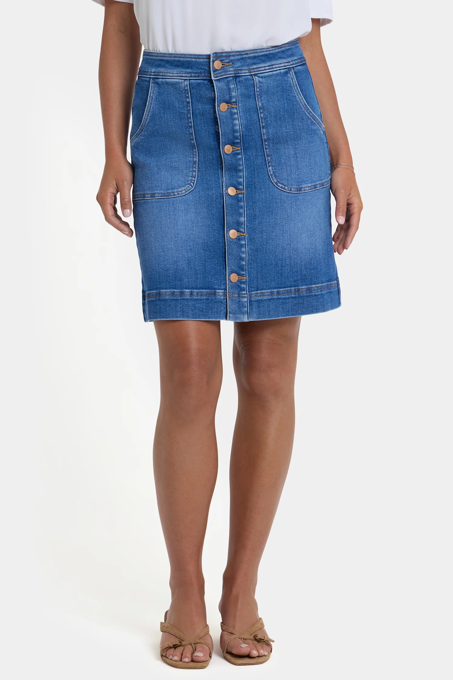 High Rise A-Line Utility Denim Skirt - Blue Paradise - Image 5