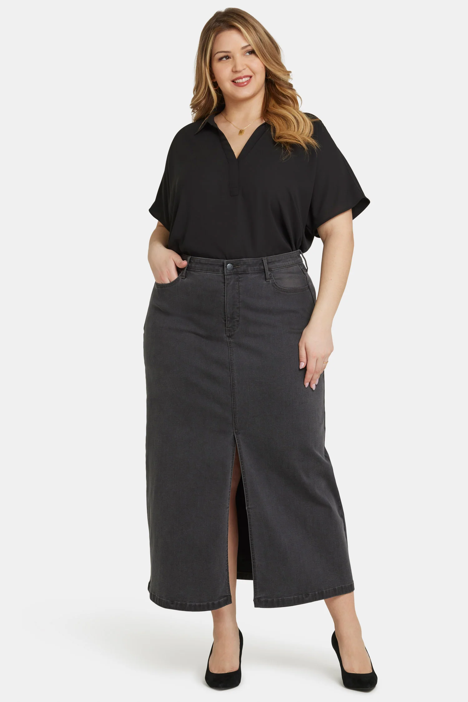 High Rise Long Skirt In Plus Size - Cloud Stone - Image 4