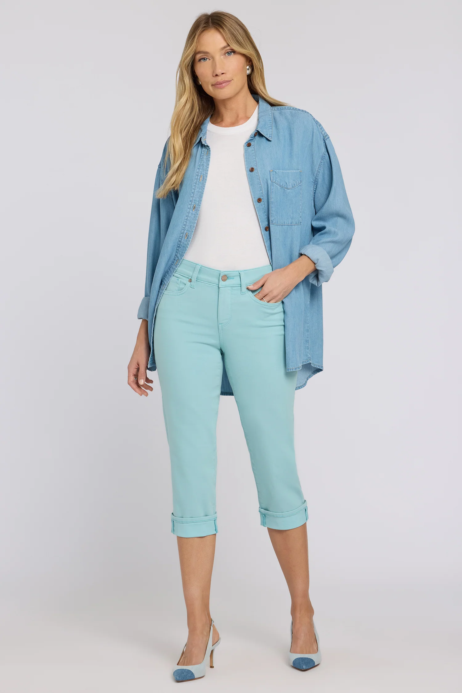 Marilyn Straight Crop Jeans In Petite - Aqua Haze