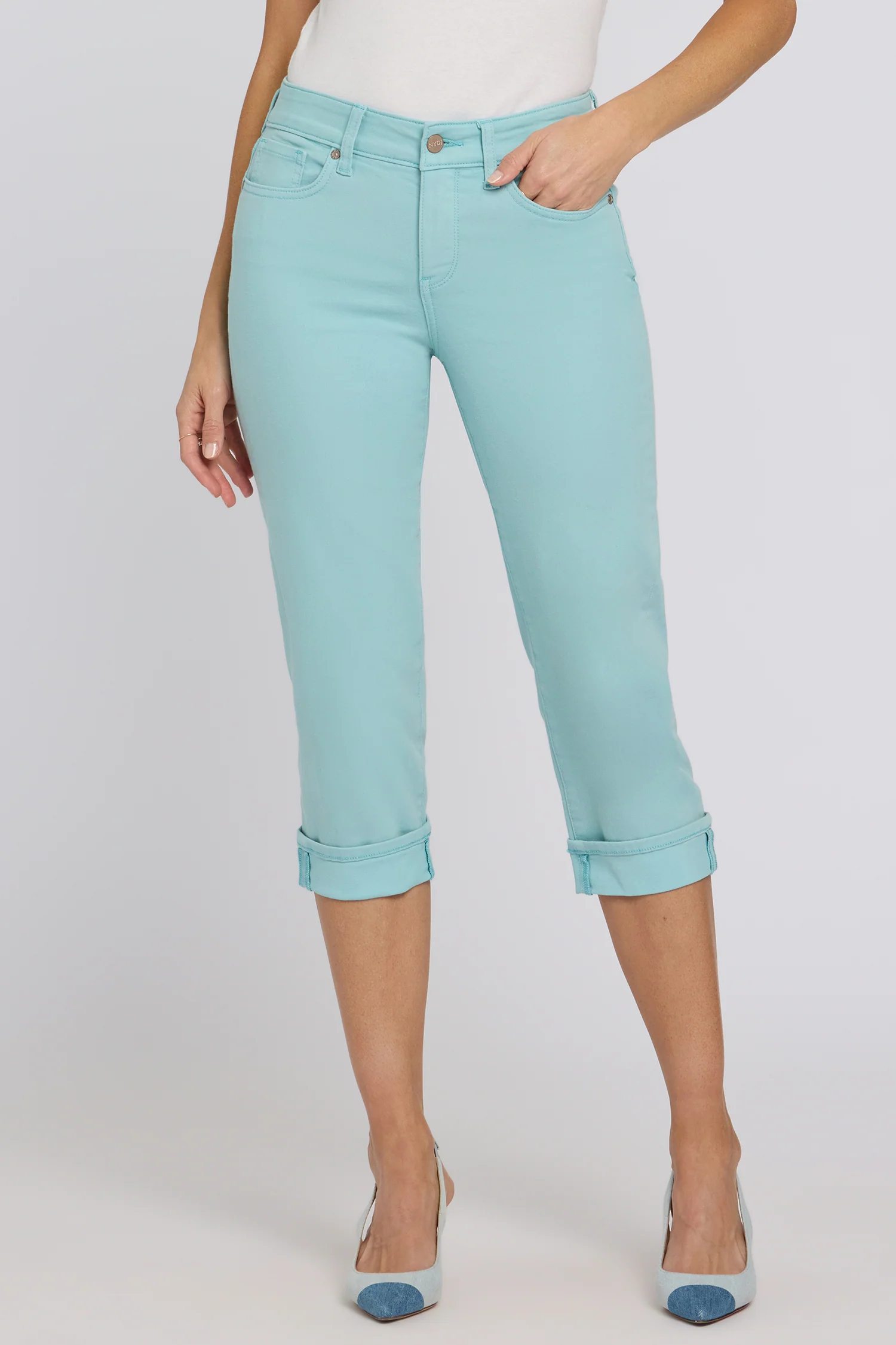 Marilyn Straight Crop Jeans In Petite - Aqua Haze - Image 4