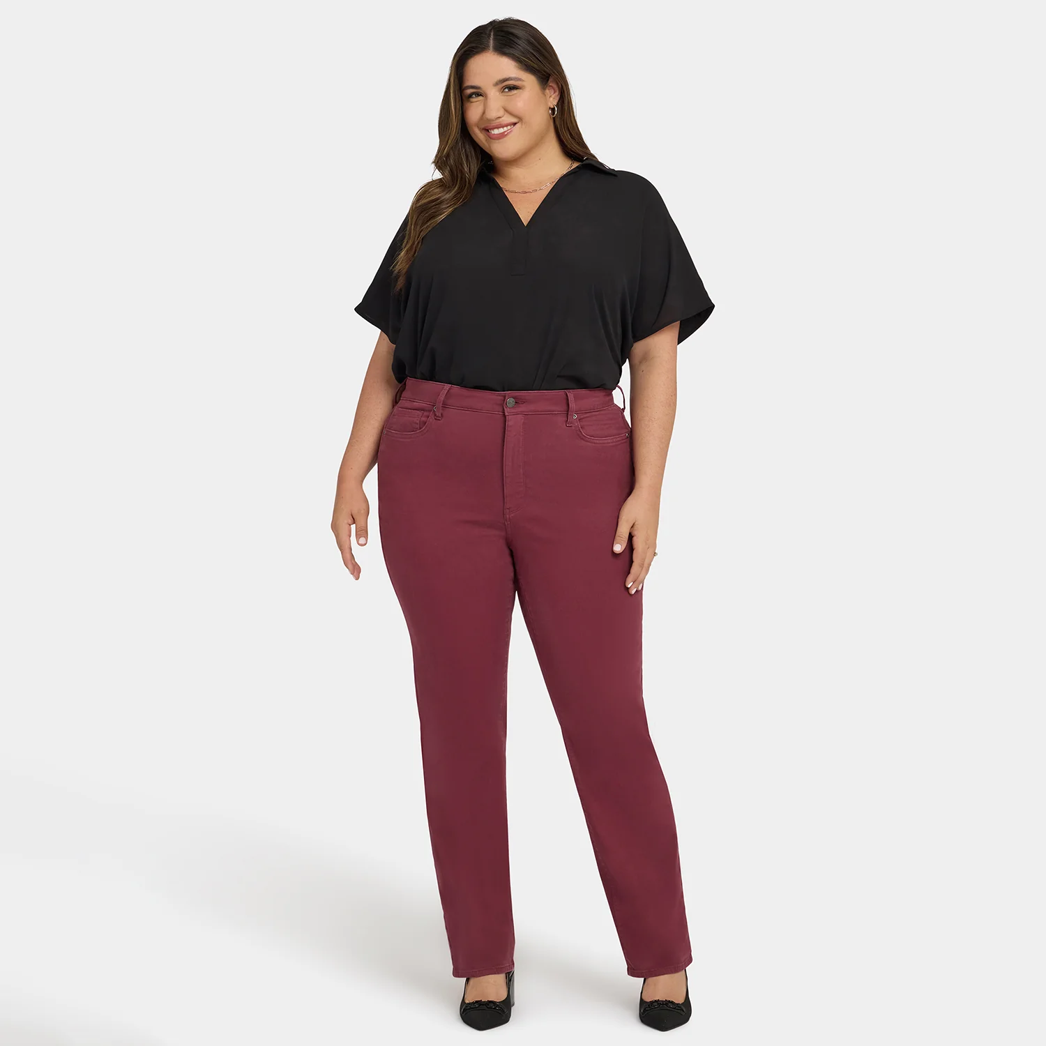 Marilyn Straight Jeans In Plus Size - True Burgundy - Image 6