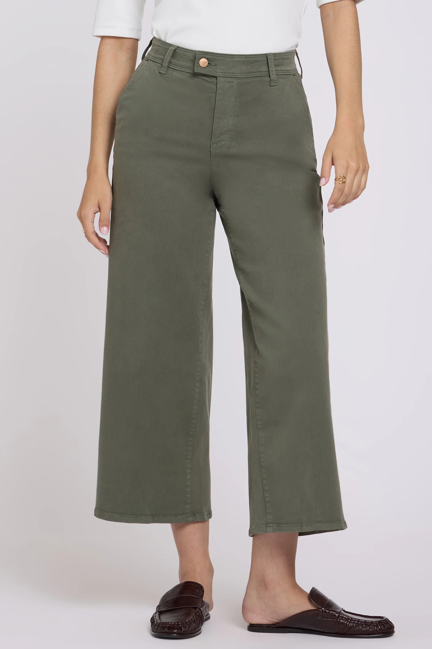 Mona Wide Leg Trouser Ankle Jeans  - Desert Green - Image 4