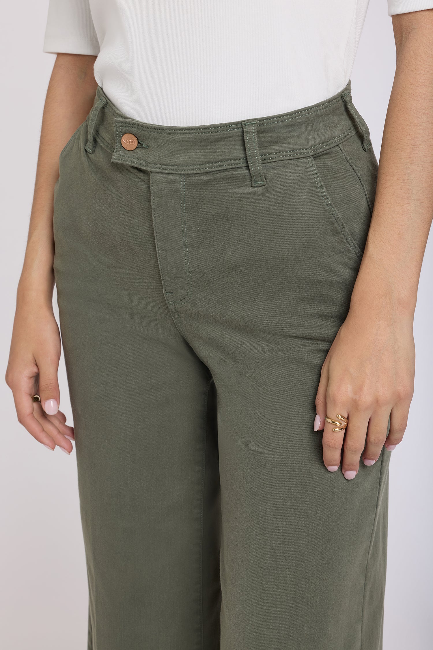 Mona Wide Leg Trouser Ankle Jeans  - Desert Green - Image 5
