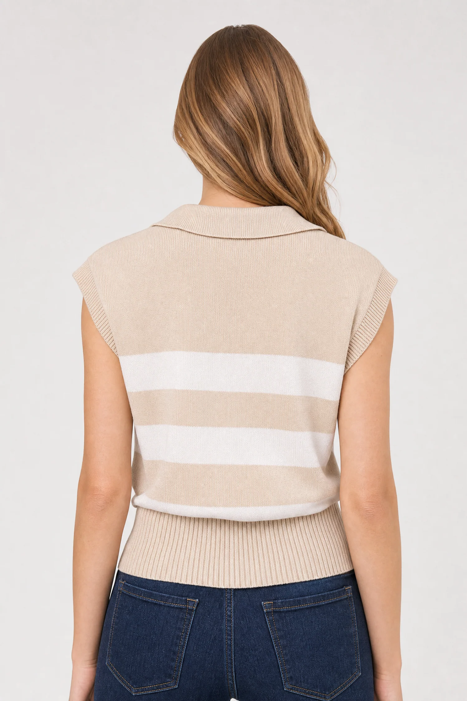 NYDJ X Elan Sleeveless Striped Top - Beige Stripe - Image 2