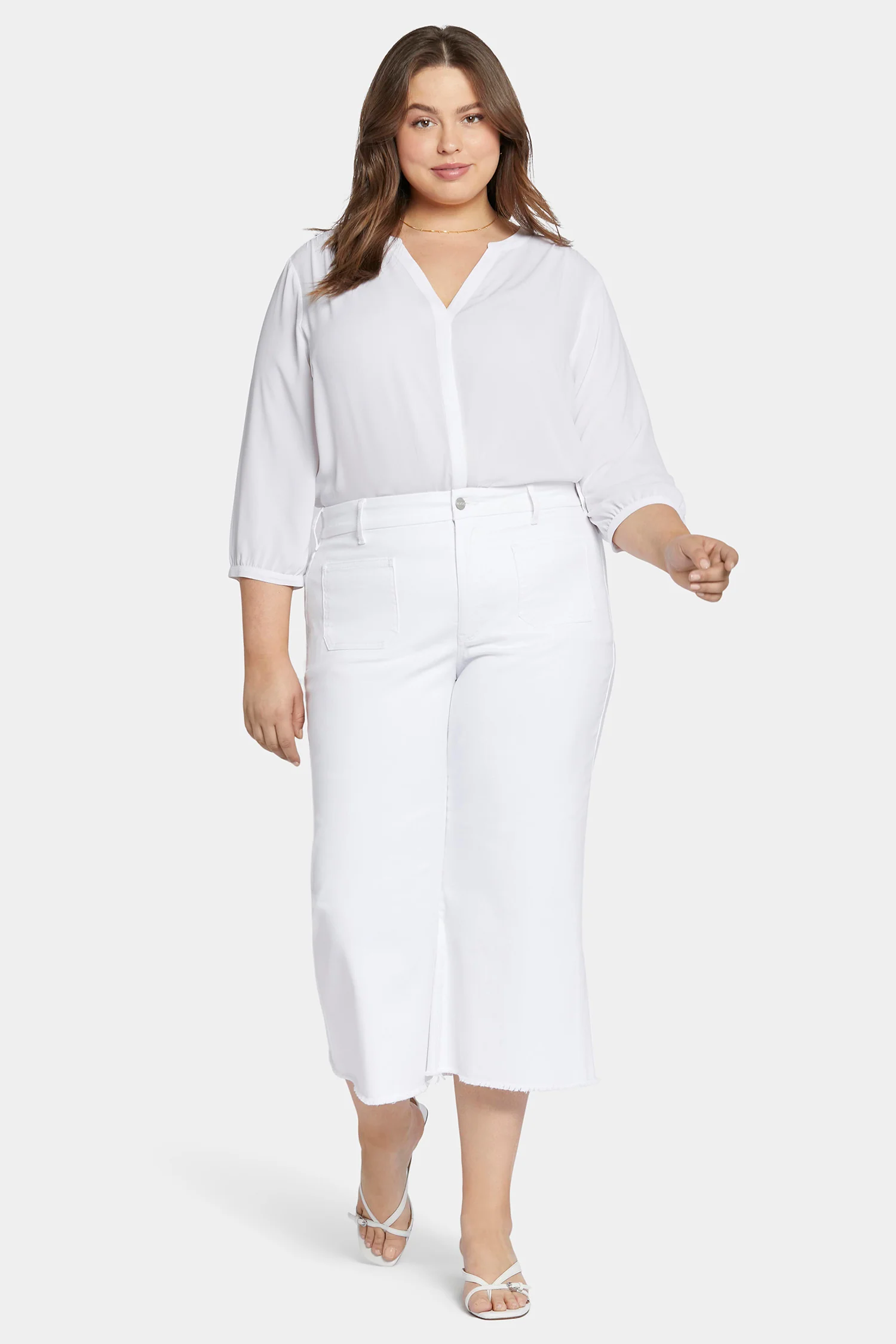 Patchie Wide Leg Capri Jeans In Petite Plus Size - Optic White - Image 4
