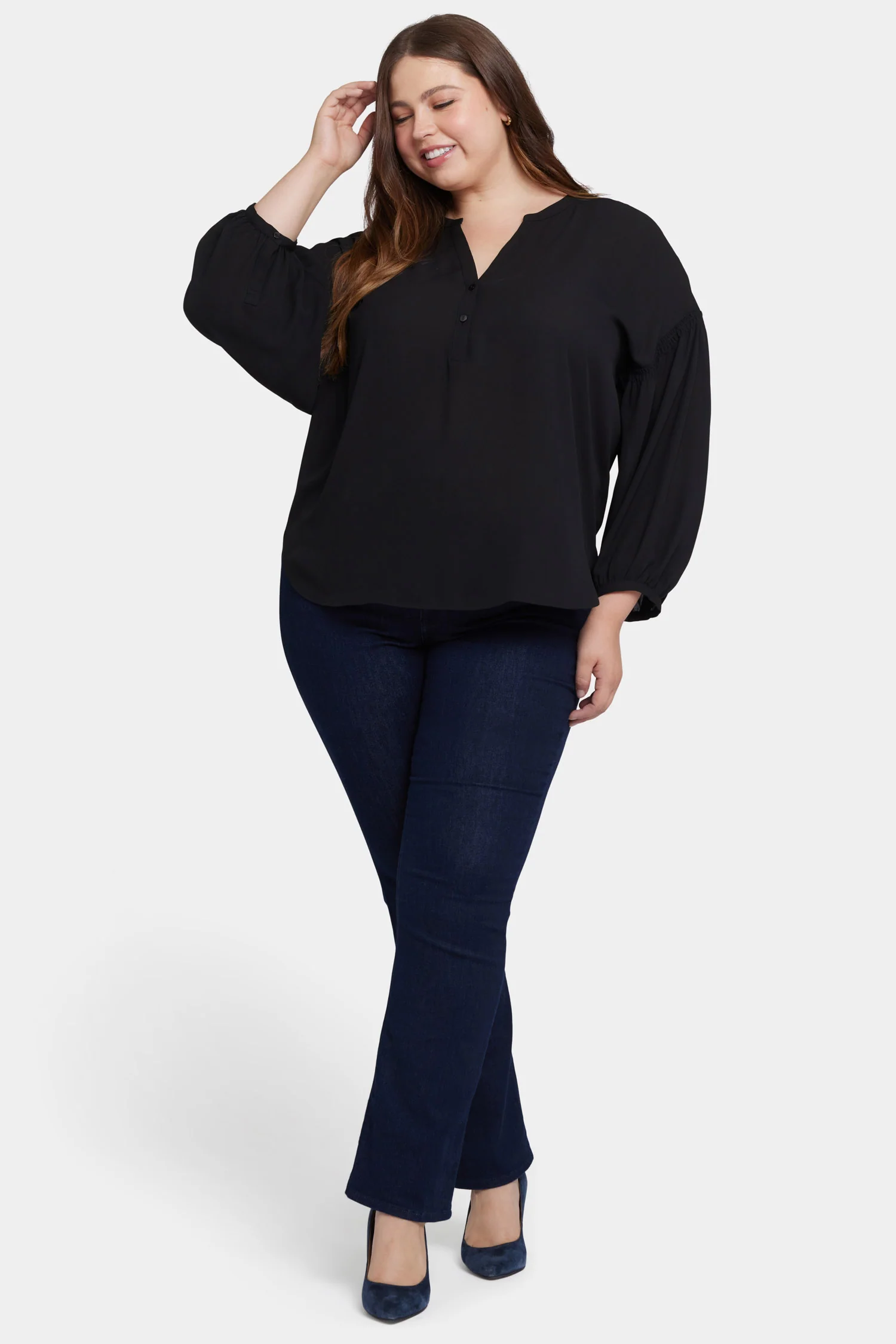 Paulina Peasant Blouse In Plus Size - Black - Image 5