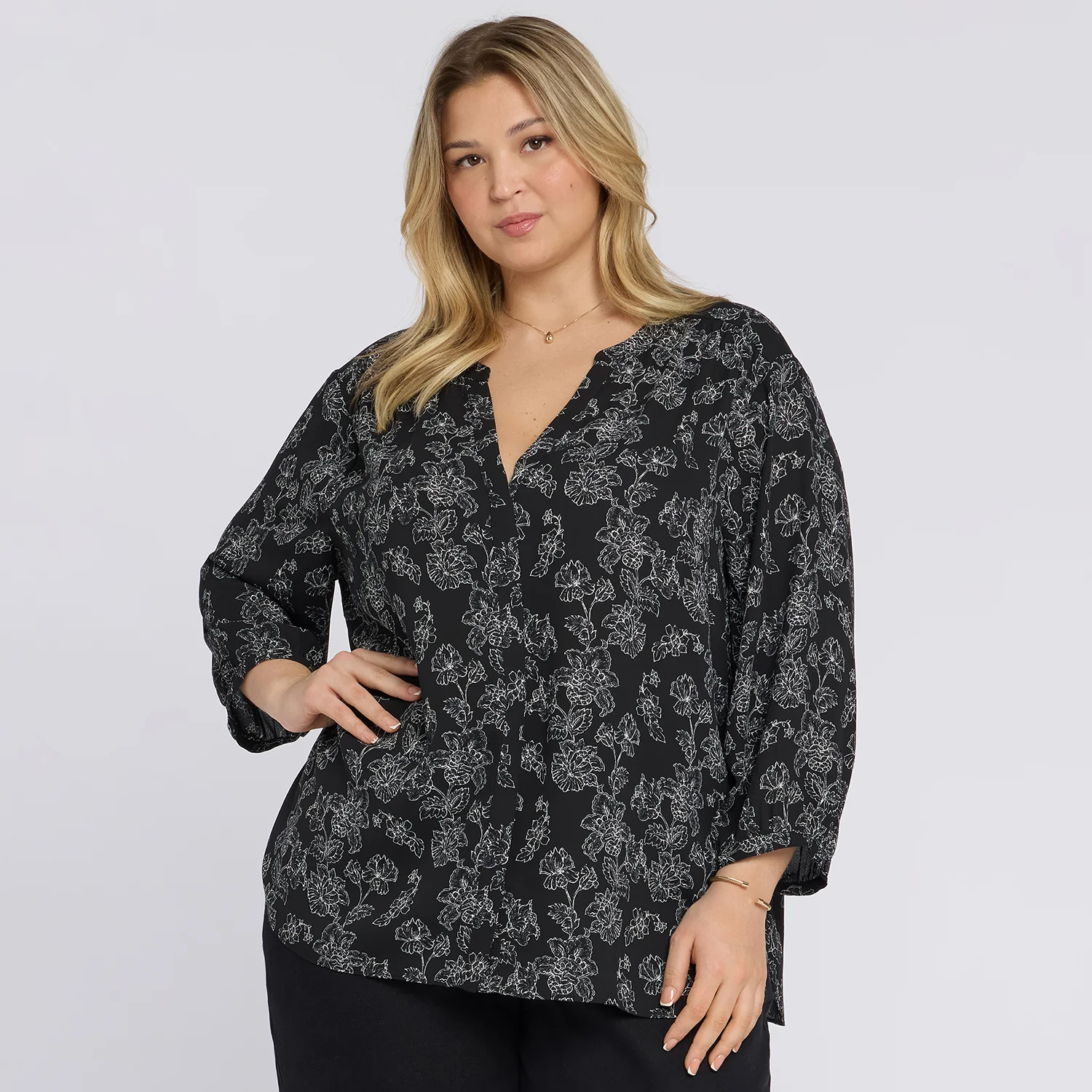Pintuck Blouse In Plus Size - Floralesque - Image 6