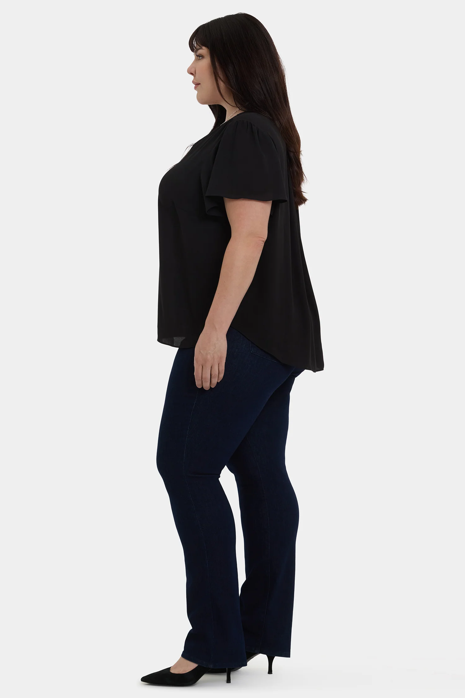 Pleated Flutter Sleeved Blouse In Plus Size - Black - Image 3