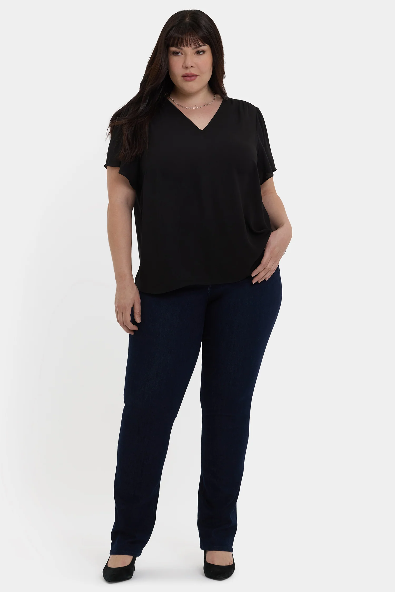 Pleated Flutter Sleeved Blouse In Plus Size - Black - Image 4