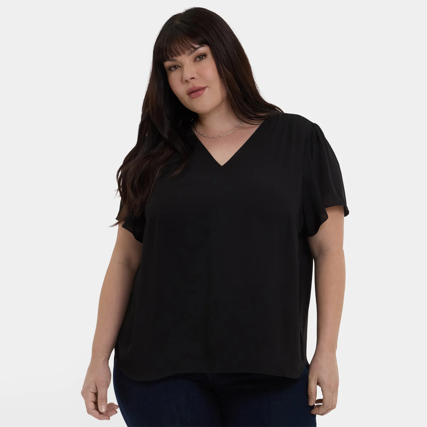 Pleated Flutter Sleeved Blouse In Plus Size - Black - Image 6
