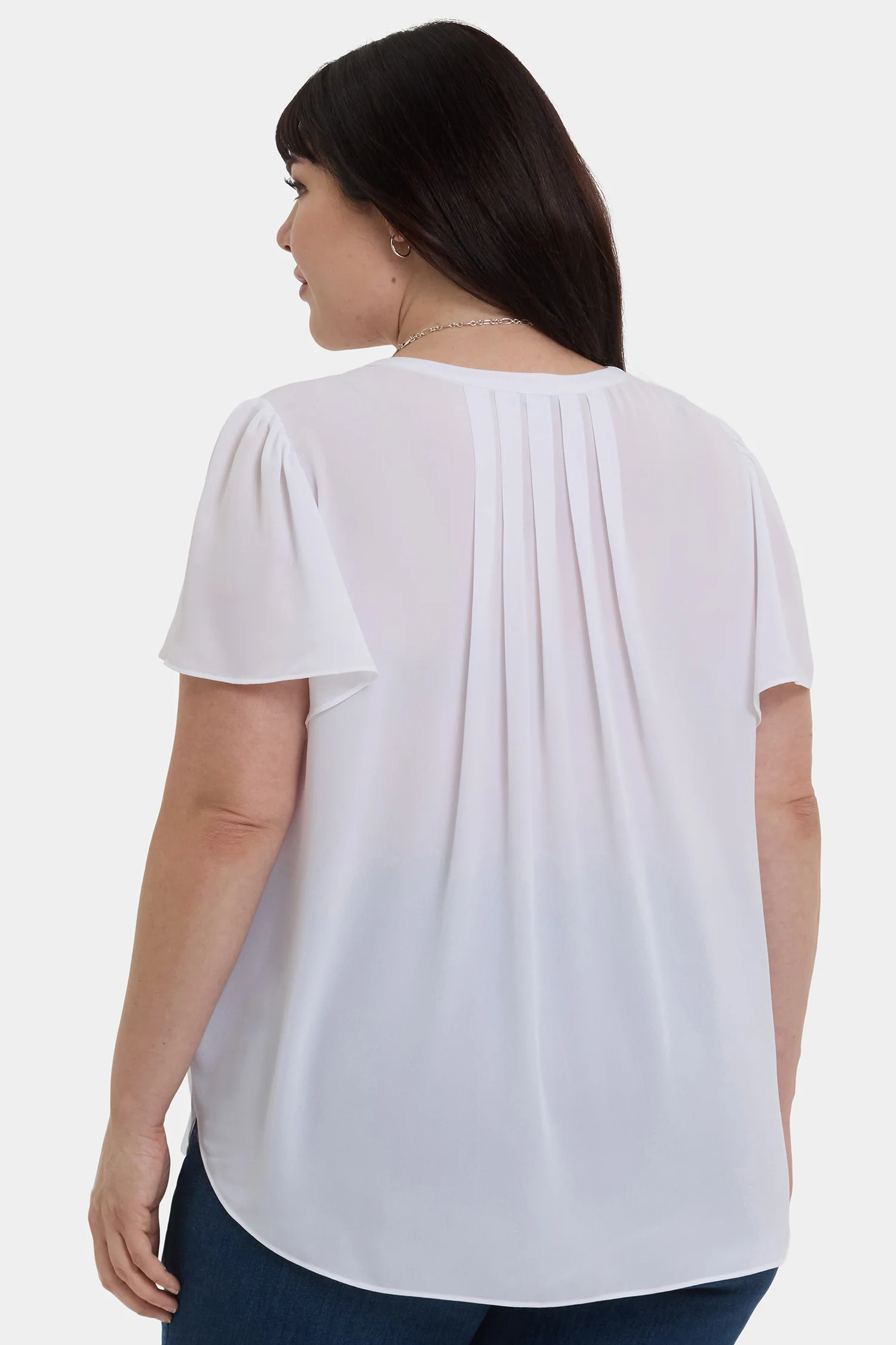 Pleated Flutter Sleeved Blouse In Plus Size - Optic White - Image 2