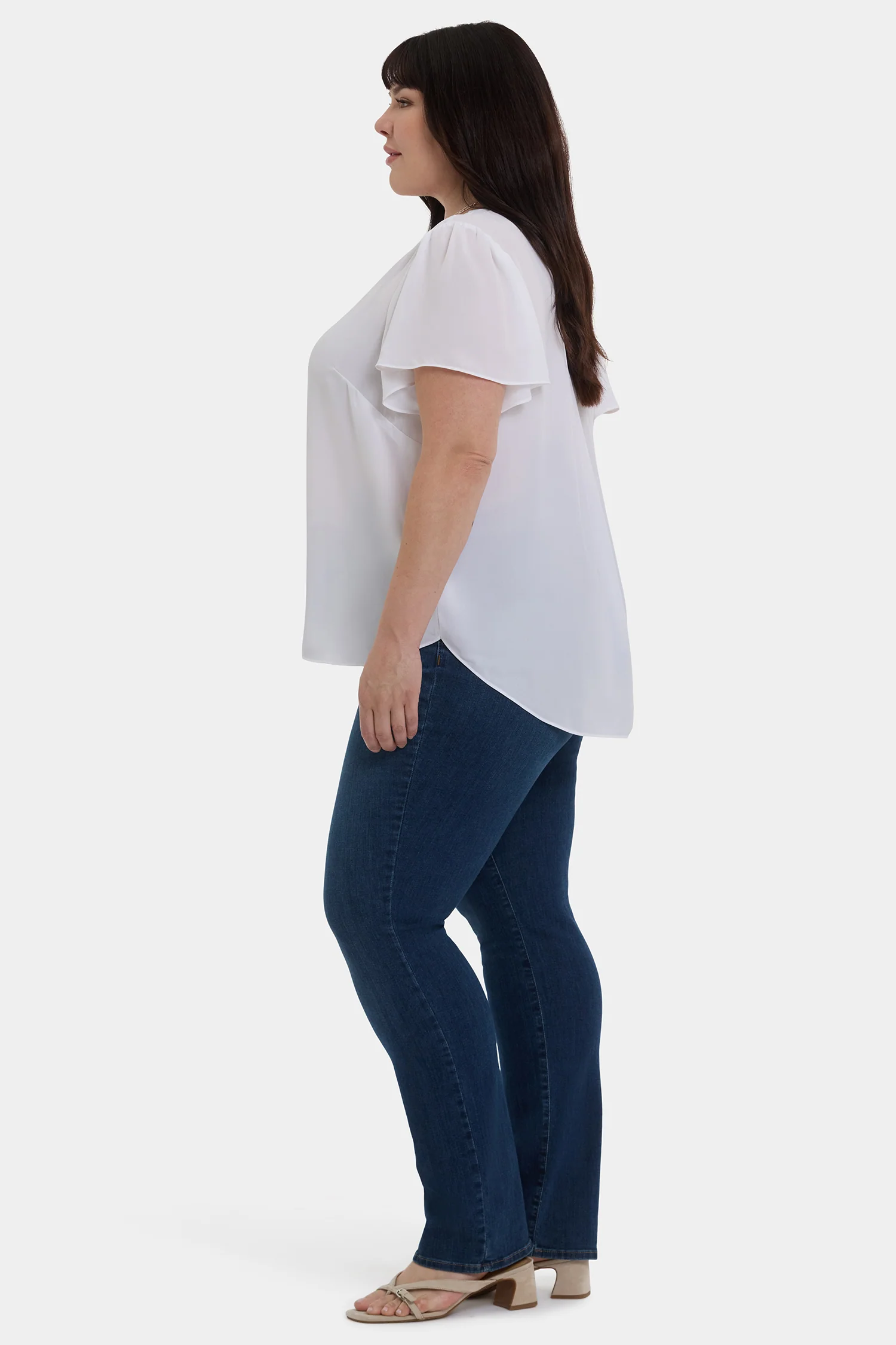 Pleated Flutter Sleeved Blouse In Plus Size - Optic White - Image 3
