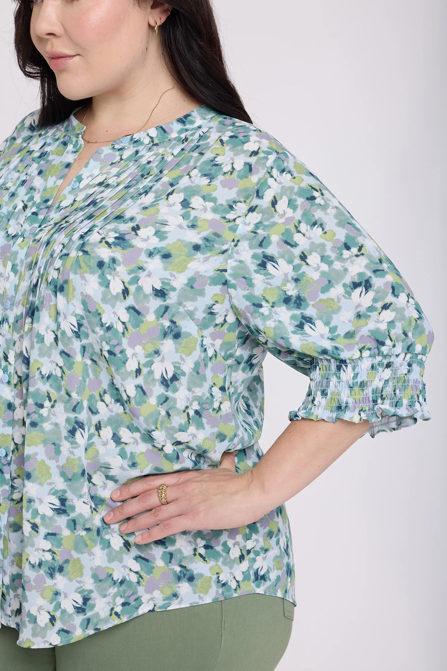 Pleated Short Sleeved Blouse In Plus Size - Bloomington - Image 5