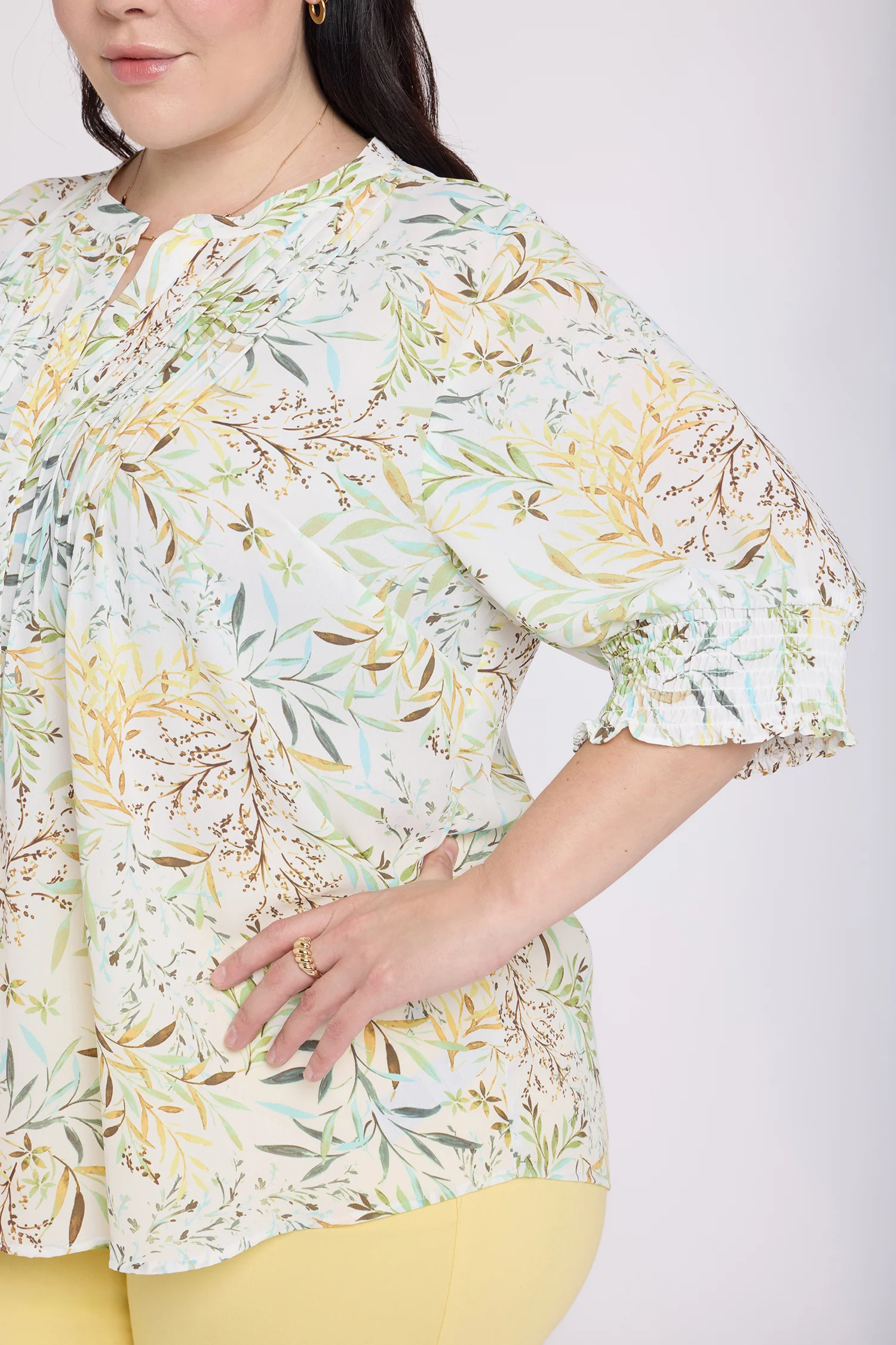 Pleated Short Sleeved Blouse In Plus Size - Chateau Jardin - Image 5