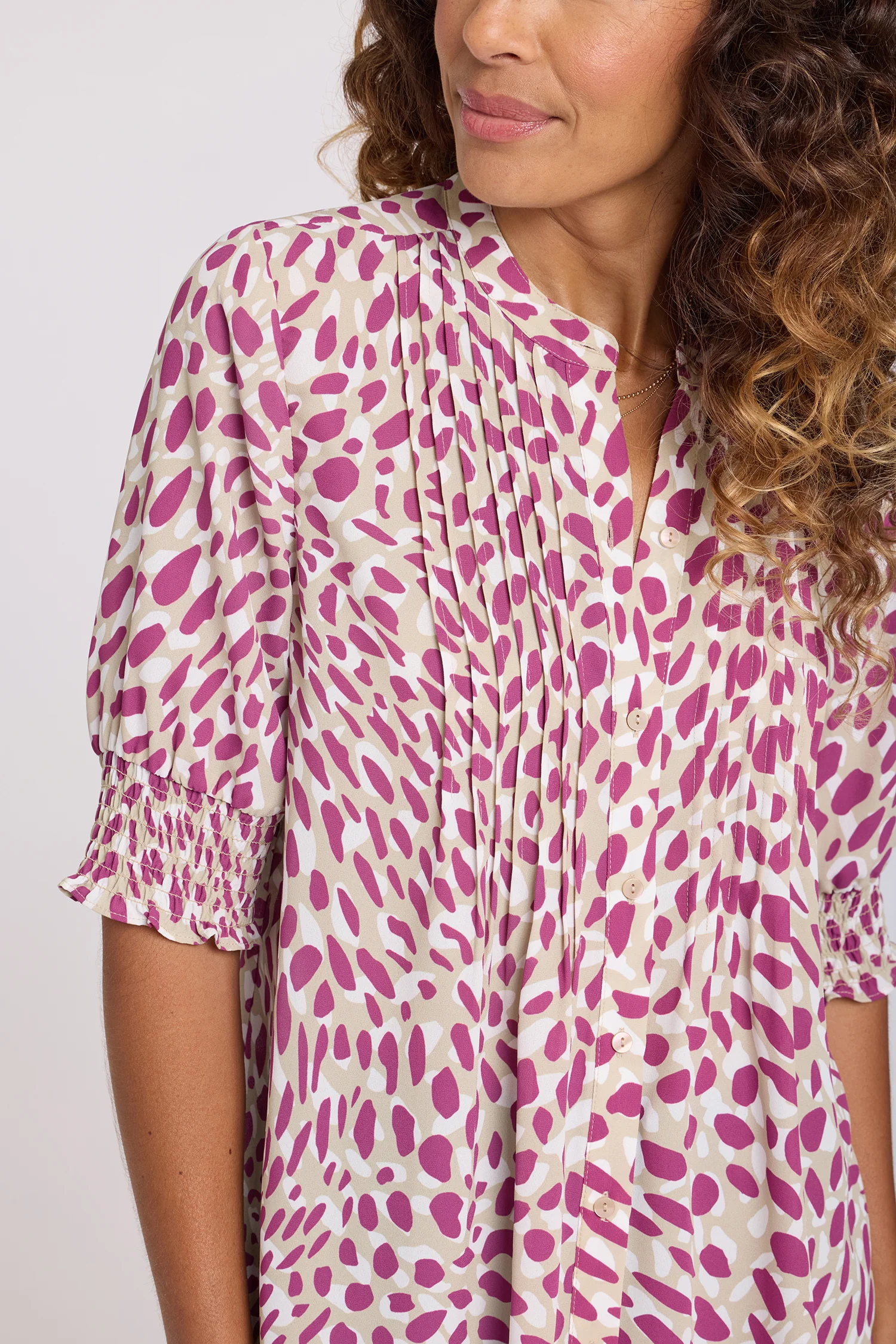 Pleated Short Sleeved Blouse - Sandcastles - Image 2