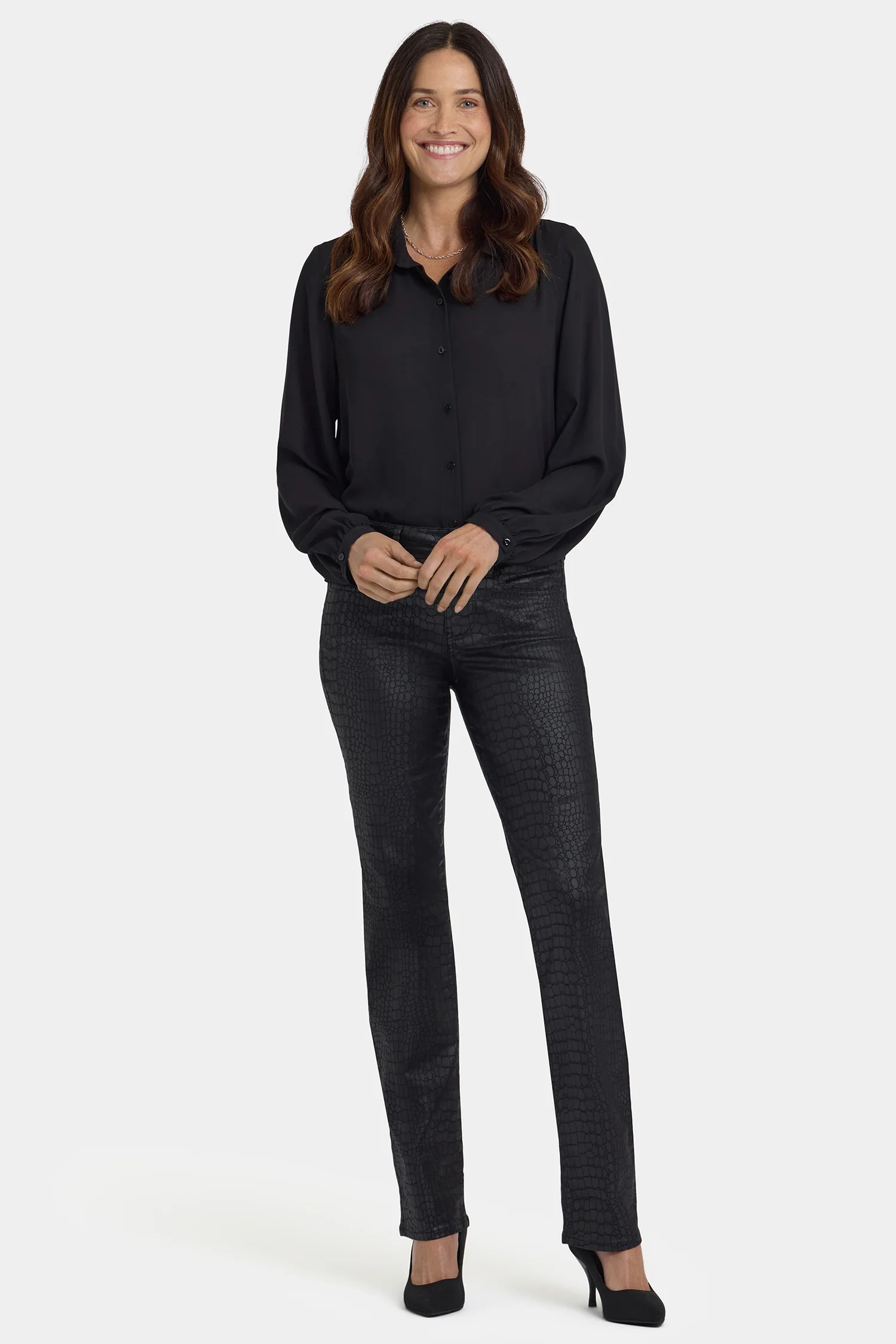 Python Coated Marilyn Straight Jeans - Black Coated Python