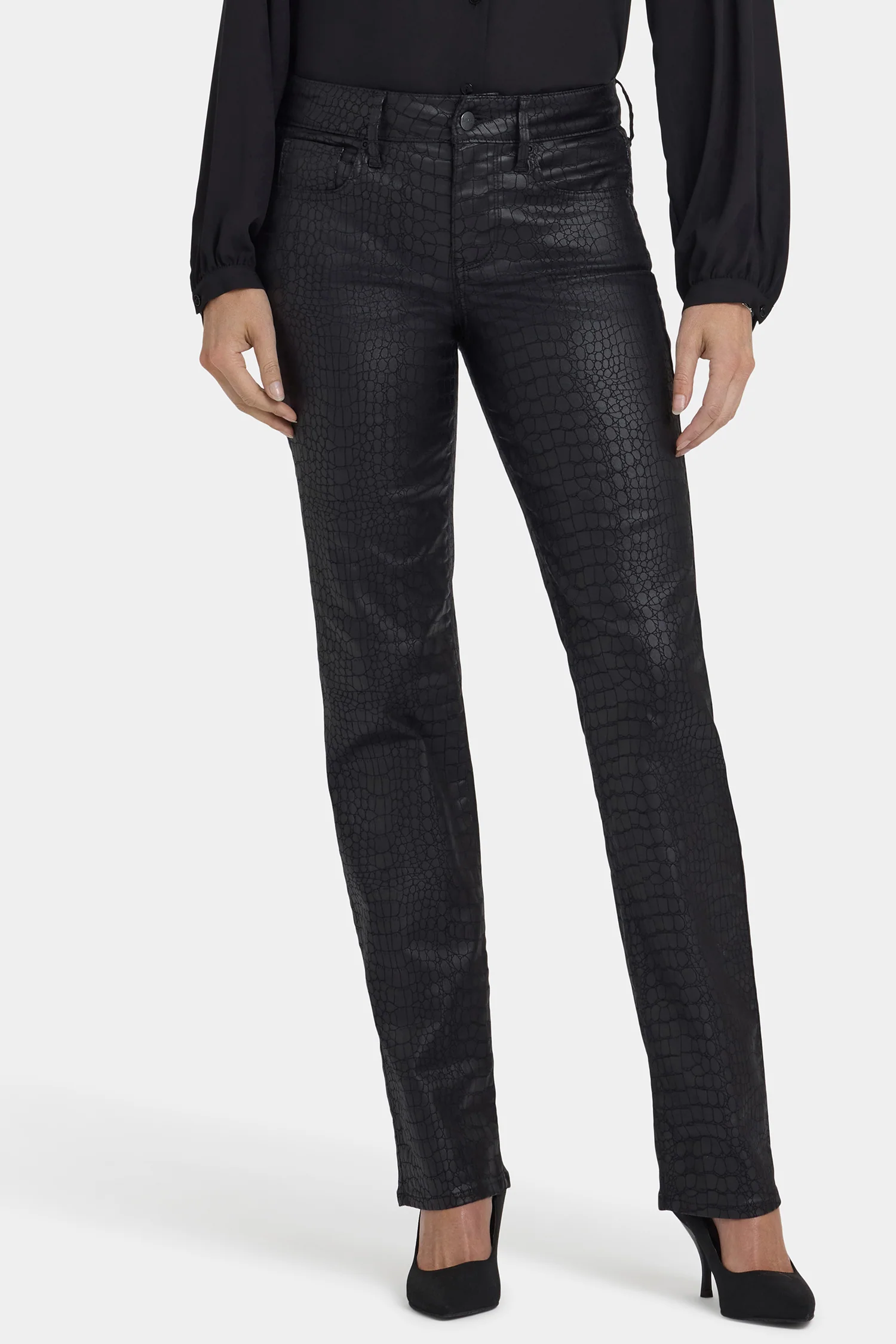 Python Coated Marilyn Straight Jeans - Black Coated Python - Image 4