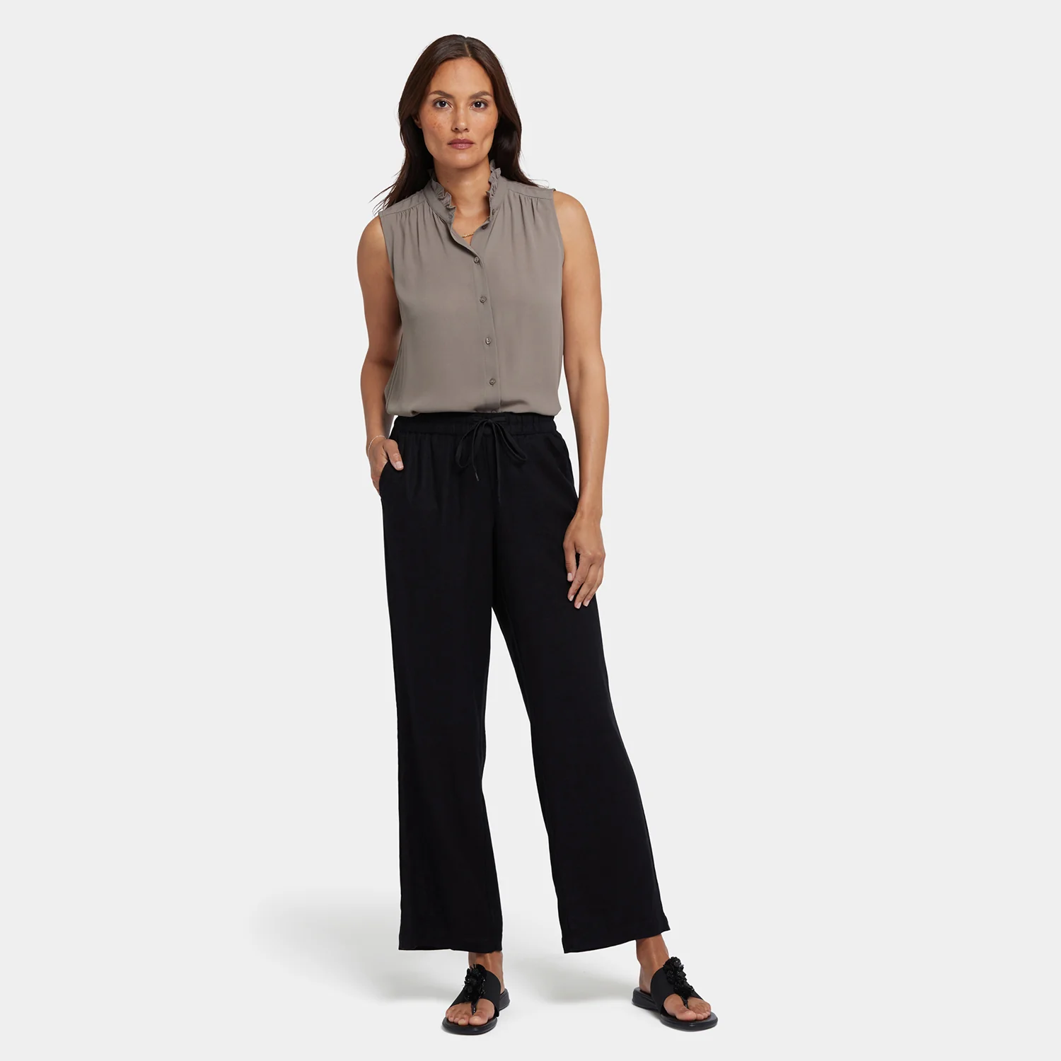 Relaxed Drawstring Pull-On Pants - Black - Image 7
