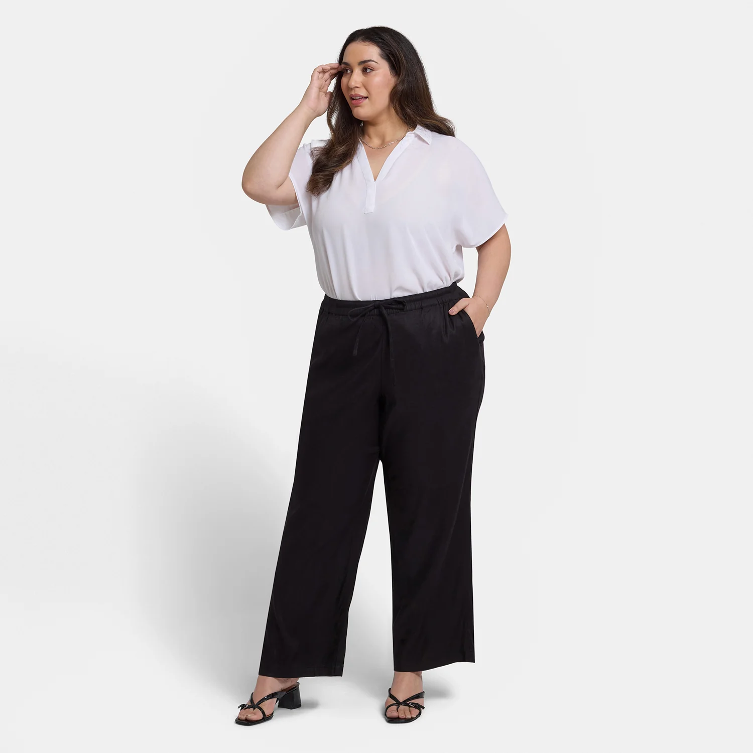 Relaxed Drawstring Pull-On Pants In Plus Size - Black - Image 6