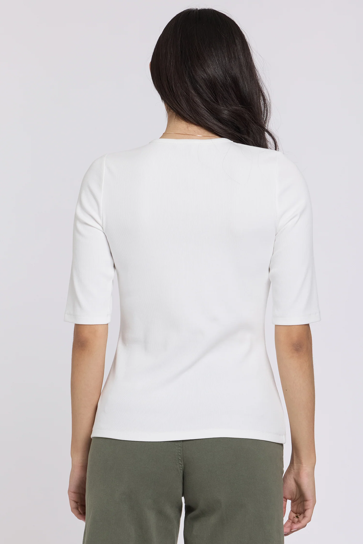 Ribbed Elbow Sleeved Henley - Optic White - Image 3
