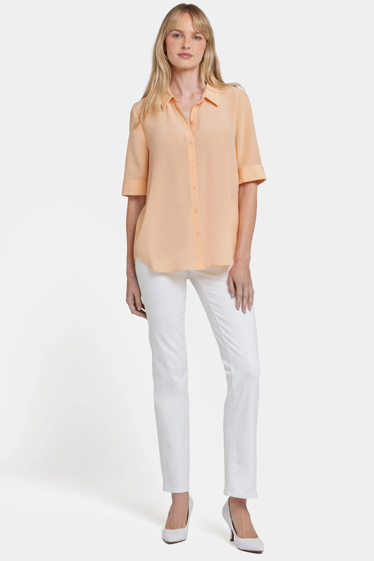 Riley Silk Elbow Sleeved Blouse - Apricot Nectar - Image 2