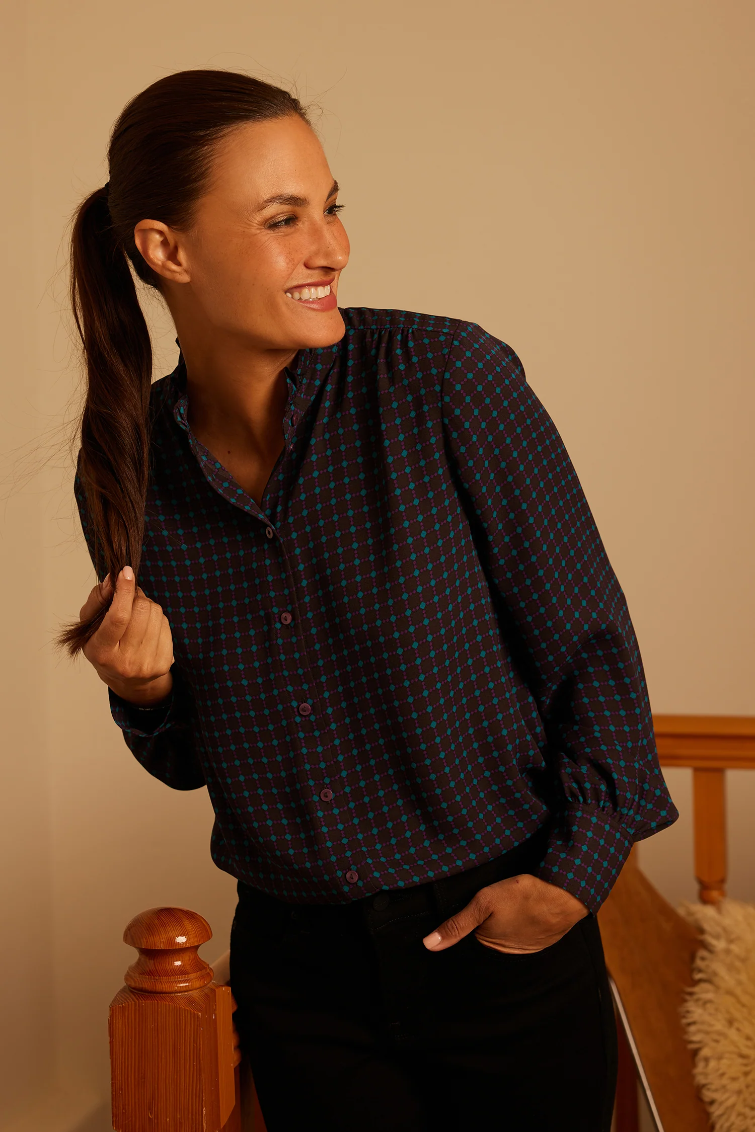 Ruffle Neck Blouse - Plum Trail - Image 2