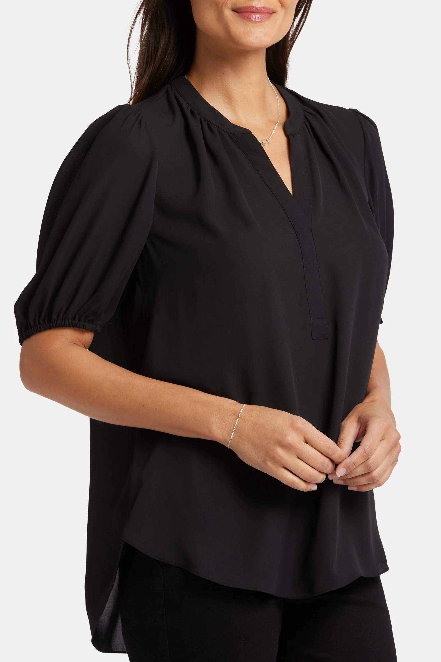 Short Puff Sleeve Popover Top - Black - Image 6
