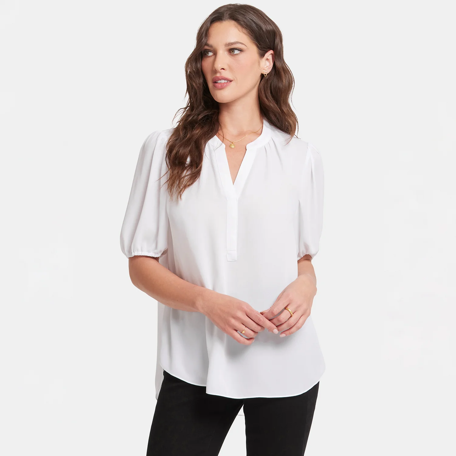 Short Puff Sleeve Popover Top - Optic White - Image 7
