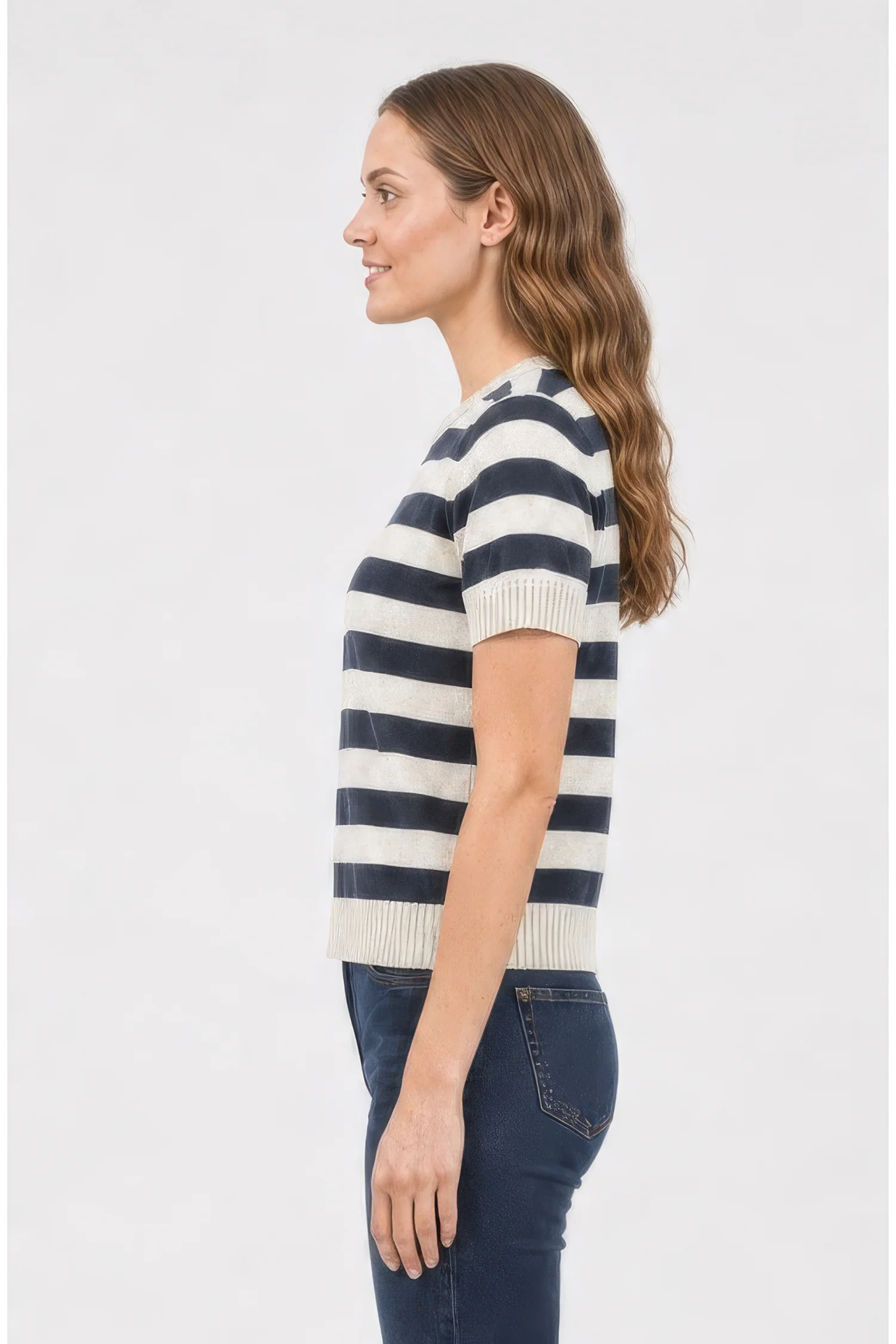 Short Sleeved Striped Top - Blue Stripe - Image 3