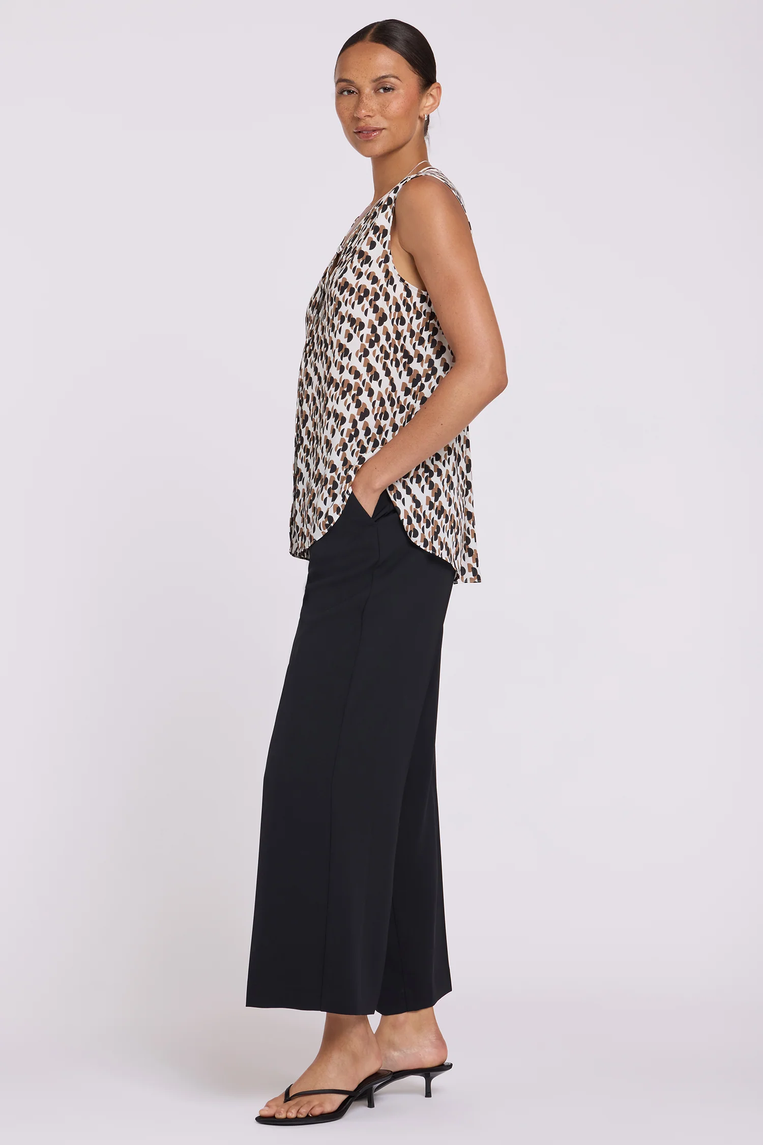 Sleeveless Pintuck Blouse - Geo Gala - Image 3