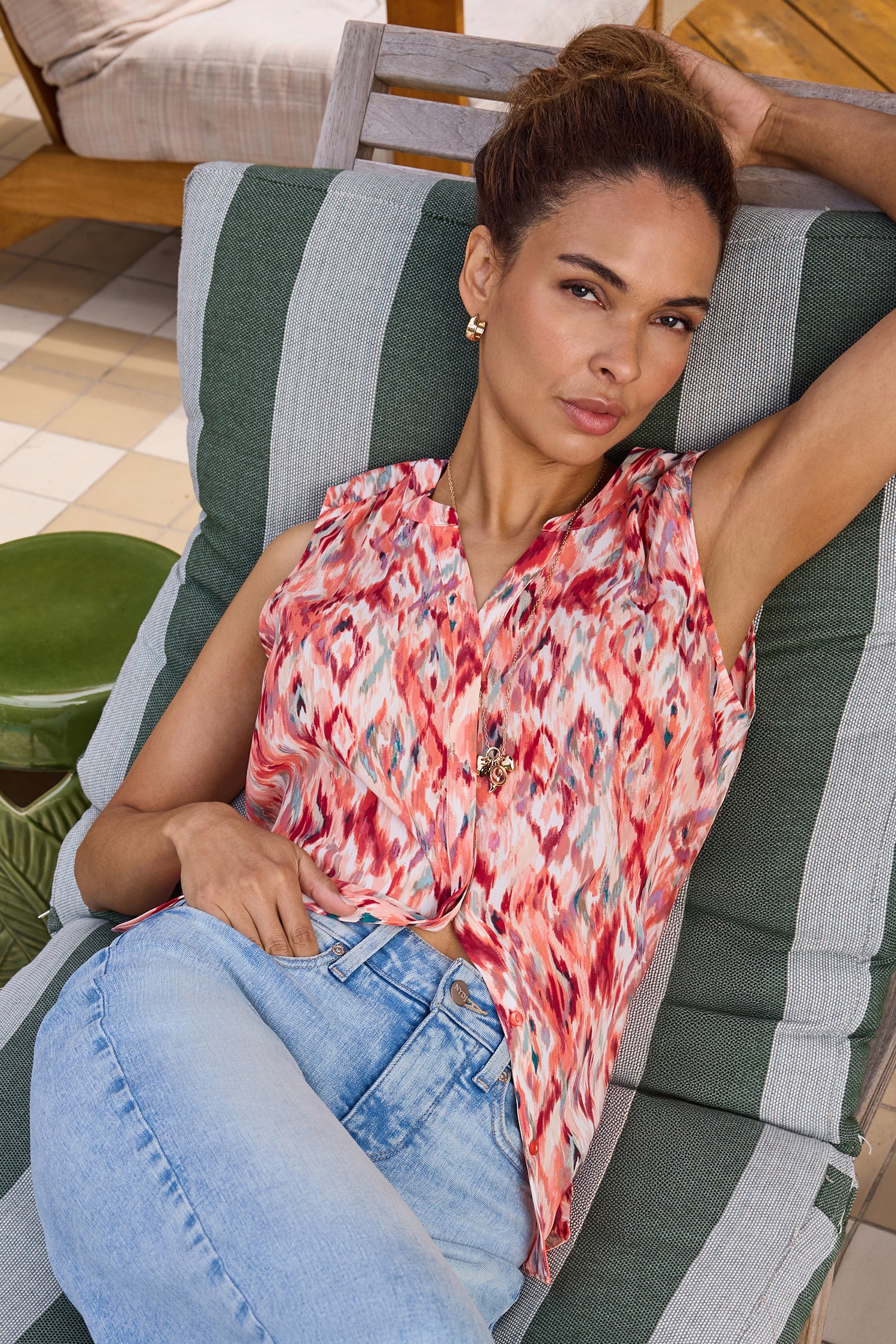 Sleeveless Pintuck Blouse - Mojave Mirage