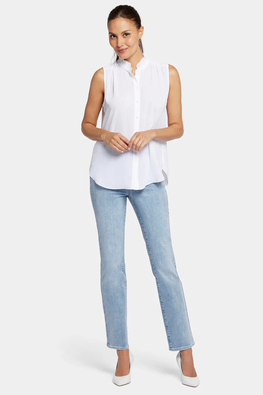 Sleeveless Ruffle Neck Blouse - Optic White - Image 5