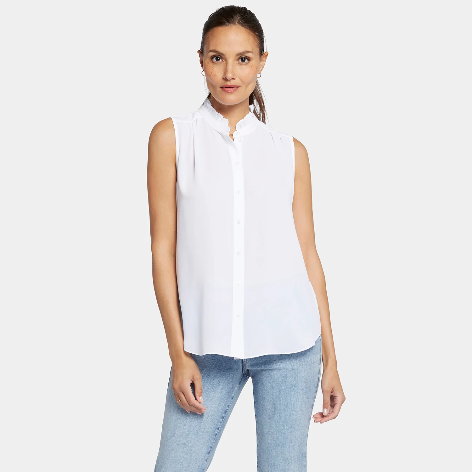 Sleeveless Ruffle Neck Blouse - Optic White - Image 7