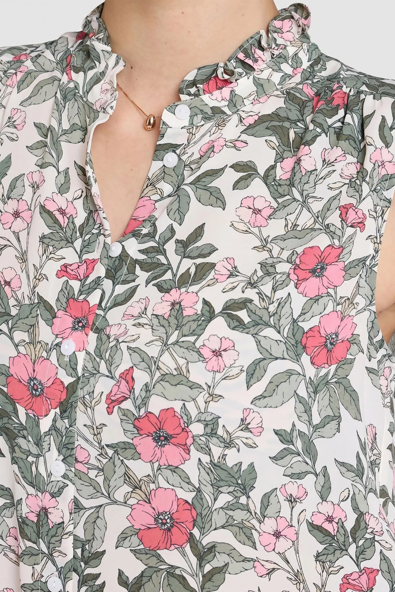 Sleeveless Ruffle Neck Blouse - Primrose Garden - Image 2