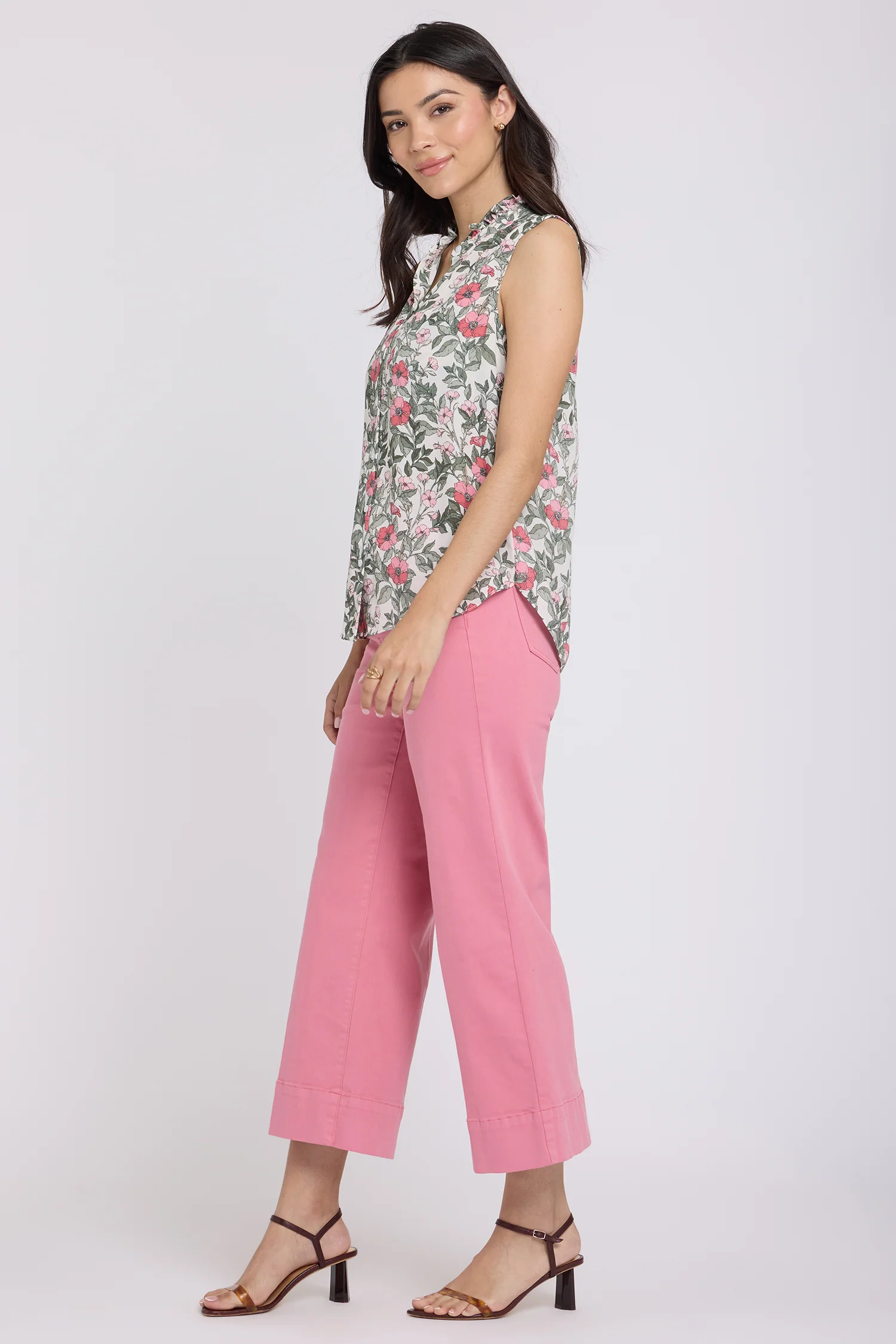 Sleeveless Ruffle Neck Blouse - Primrose Garden - Image 4