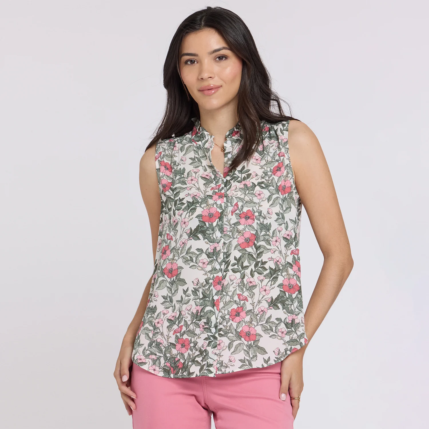 Sleeveless Ruffle Neck Blouse - Primrose Garden - Image 6