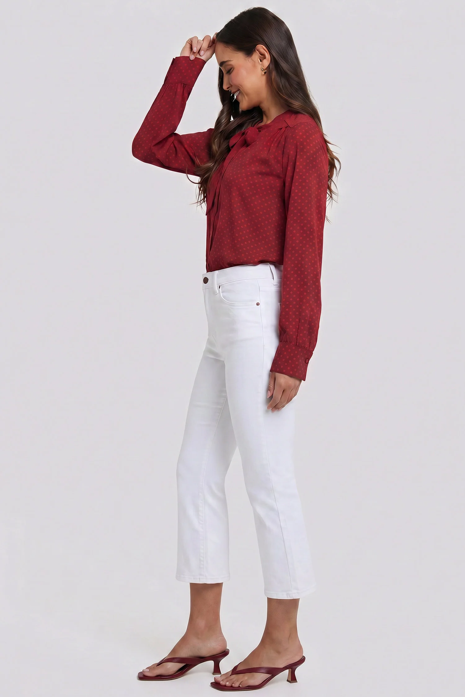 Tie-Neck Blouse - Claret Dots - Image 2