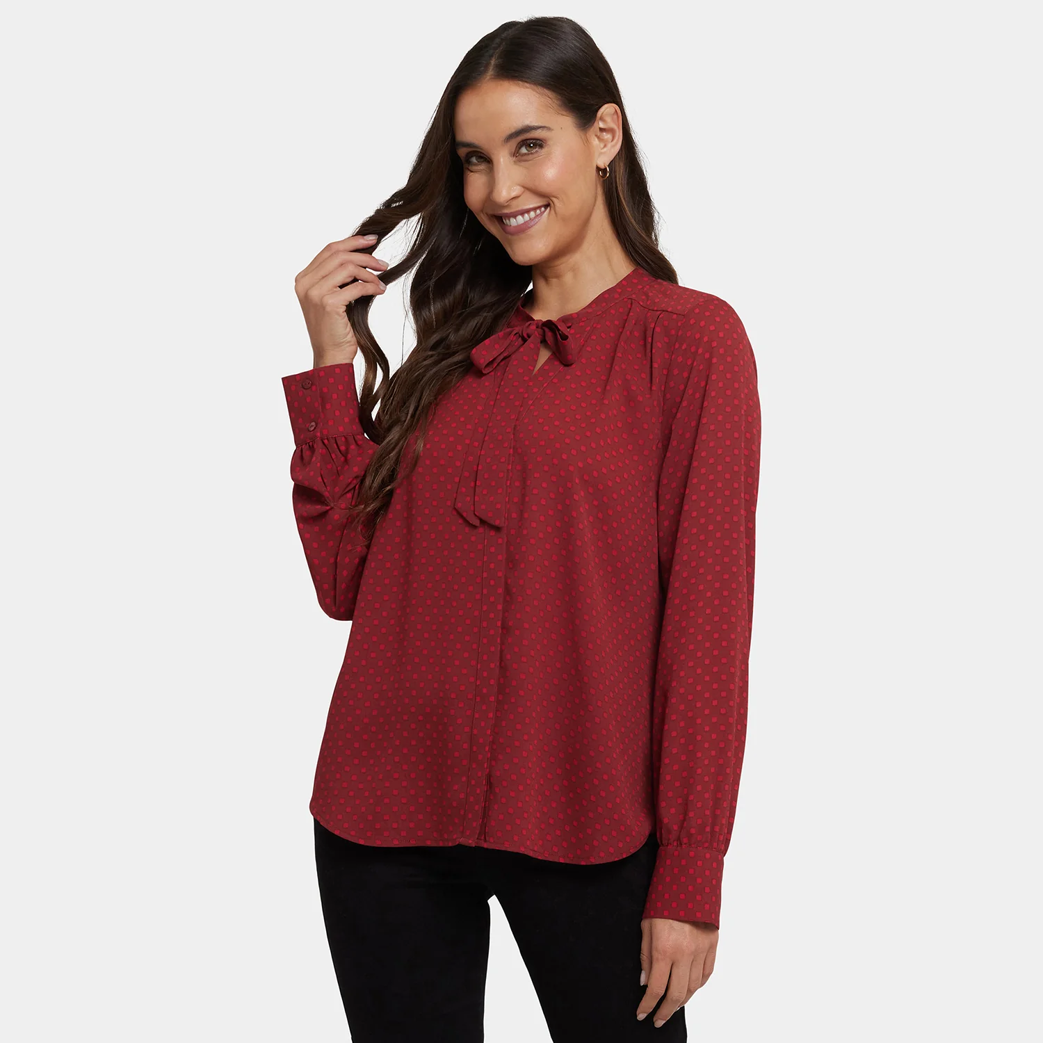 Tie-Neck Blouse - Claret Dots - Image 6