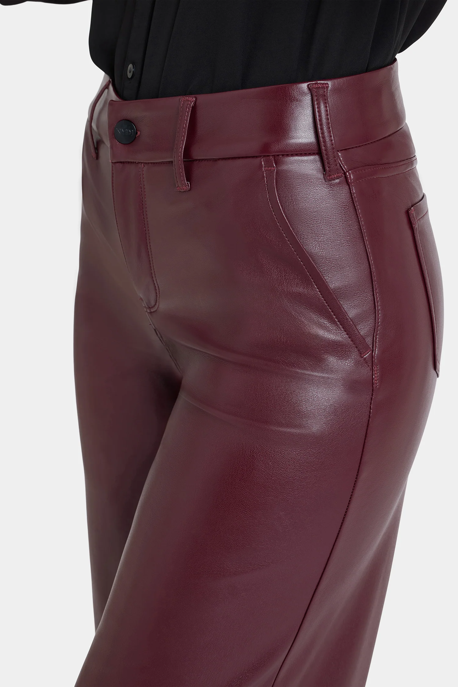 Vegan Stretch Leather Wide Leg Trouser Pants - Tavern - Image 5