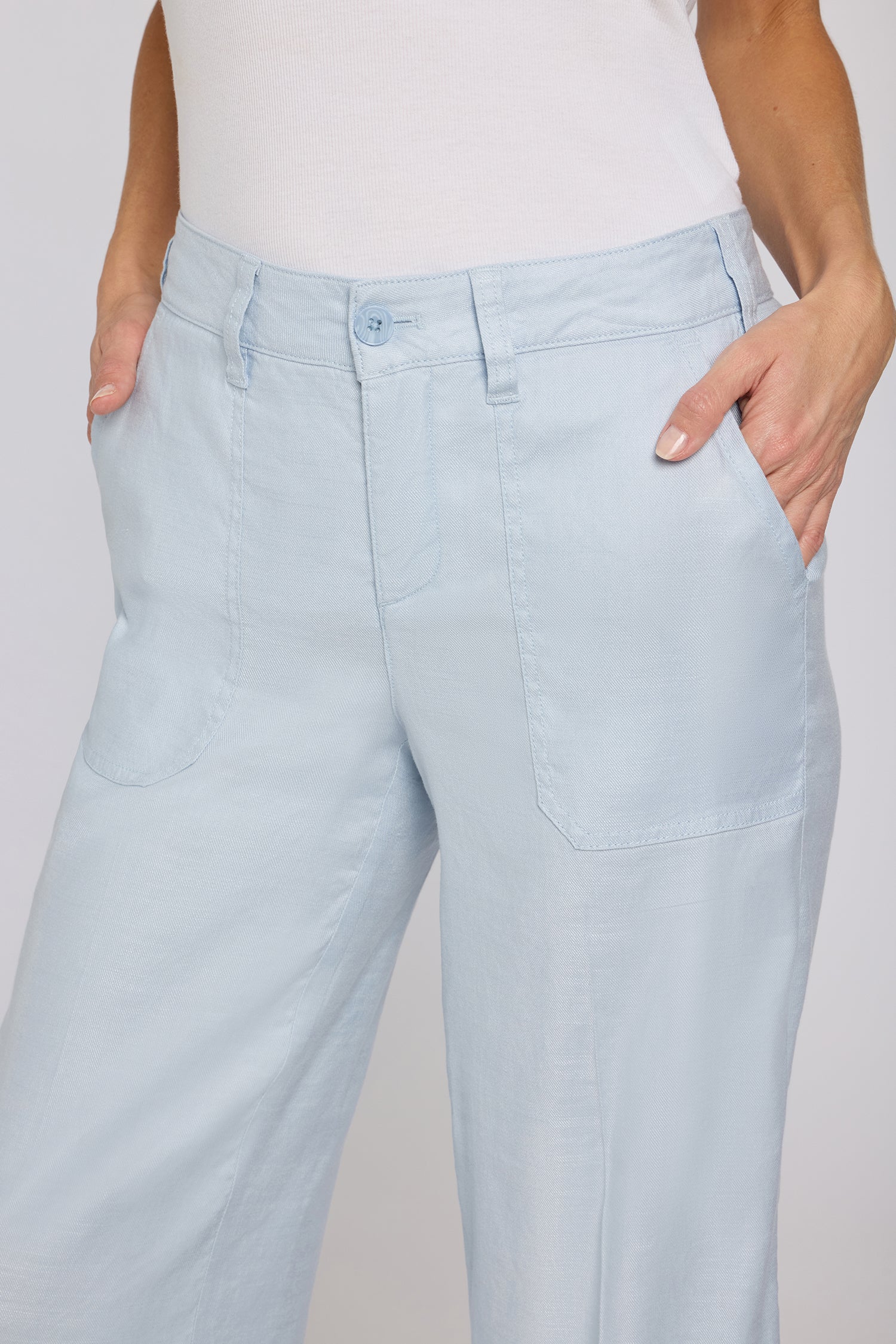 Wide Leg Cargo Capri Pants In Petite - Blue Clover - Image 5