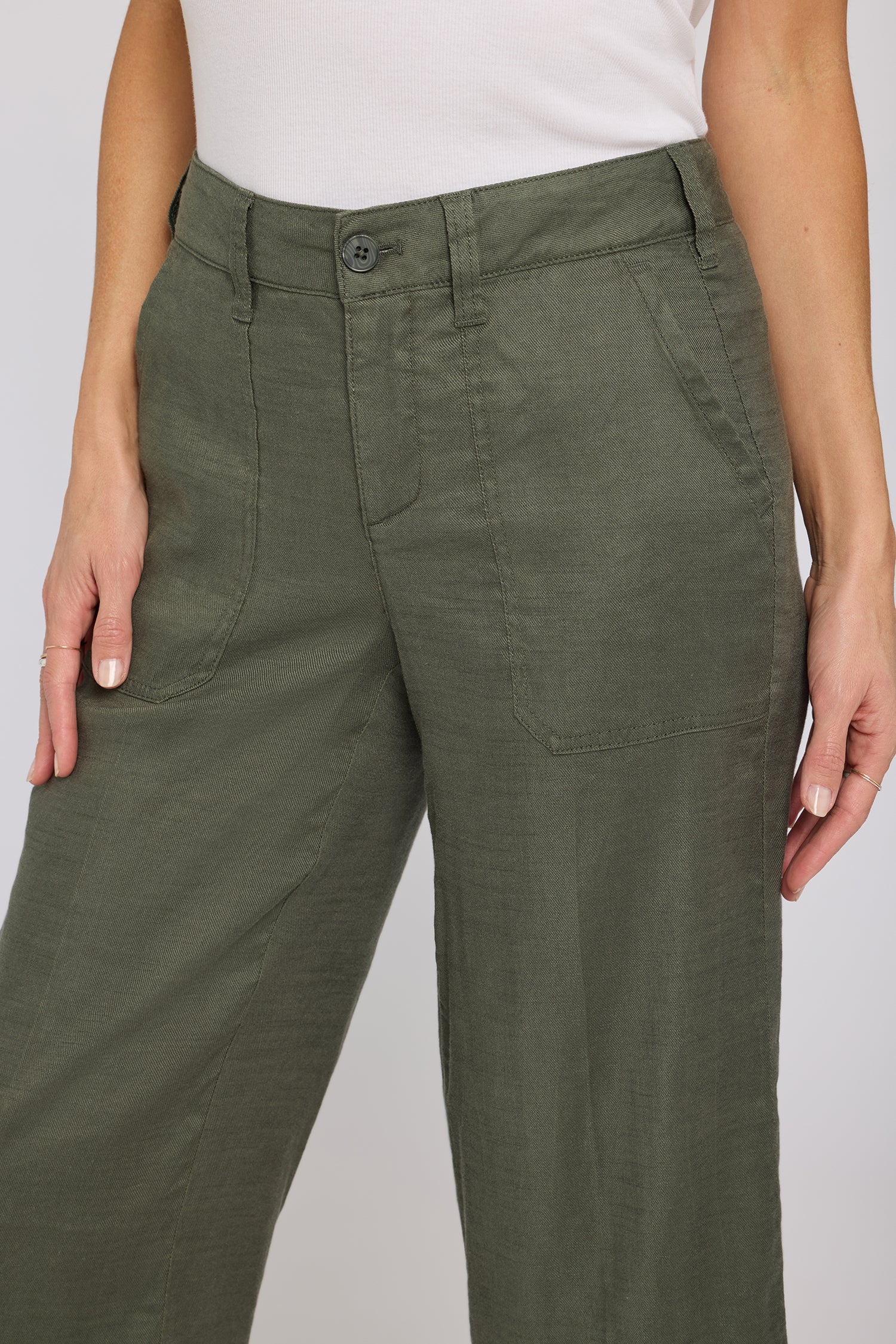 Wide Leg Cargo Capri Pants In Petite - Desert Green - Image 5